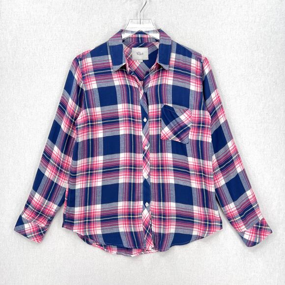 RAILS Hunter Plaid Shirt Womens Small Blue Pink Long Sleeve Button Up Azure Pink - Picture 4 of 16